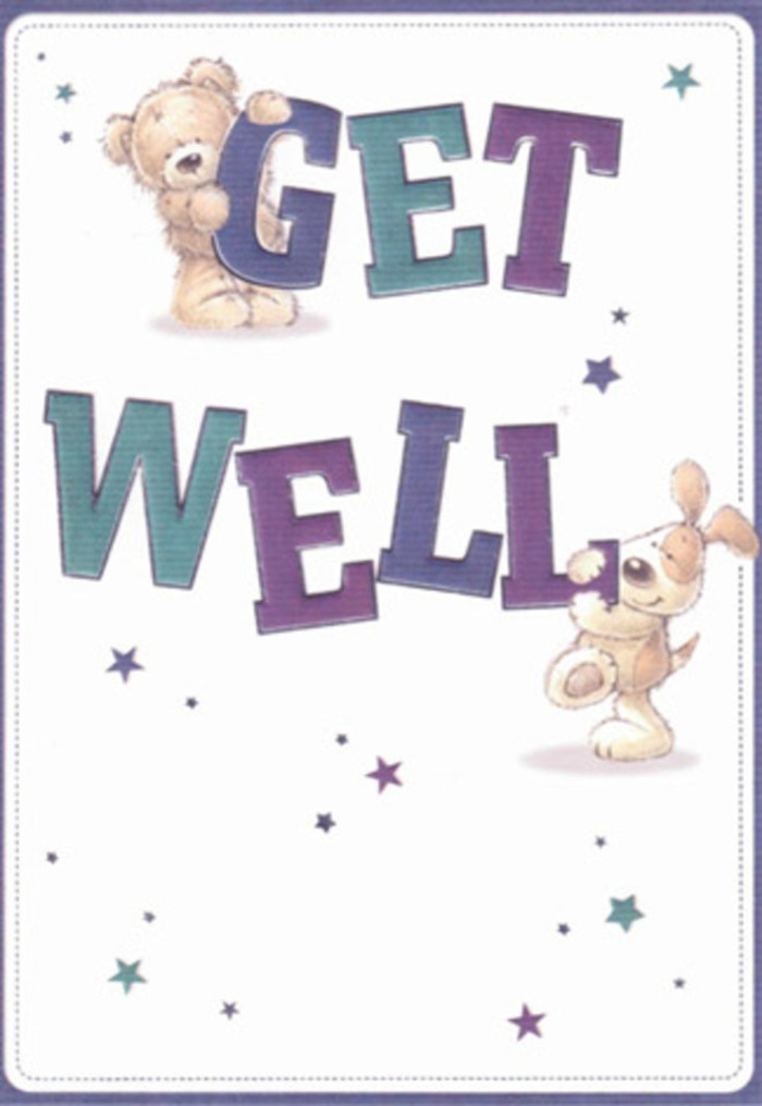 This illustrated get well card is a heartfelt gesture, brimming with the gentle encouragement seen in every arrangement leaving Flowers Fitzrovia. Captured against a pristine backdrop reminiscent of nearby Fitzroy Place, the scene features two endearing friends: a soft, honey-hued bear with artfully textured fur and a sweet, floppy-eared puppy, caught in a dance of kindness. Playful starlight in hues of cobalt and lavender swirls around them, as though wishes are being set alight above Goodge Street. The words 'Get Well' are written in bold, confident letters, shaded with deep purples and smooth teals-each curve radiating reassurance. There's a tactile softness to the illustration, like fingers brushing through fresh blooms or stroking velveteen puppy ears. The mood is light yet grounded, a perfect mirror for sunlit mornings at the local market. Sending this card with a bouquet to a friend in Fitzrovia would create a deeply personal act of caring, conveying more than words-an artistic embrace crafted with love and intention to uplift any spirit.