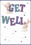 Bursting with delight, this get well card shines with playful energy familiar to those strolling through Fitzrovia's welcoming lanes. Two lovable characters-a teddy bear and a puppy-spring joyfully from the page, each delighting in holding up the cheerful, oversized 'Get Well' message. The card's text, interwoven in indigos and teal, stands bold and proud against a creamy, sunlit background, reminiscent of the bright interiors seen in local shopfronts. Starlike accents in vibrant shades of purple and blue scatter above, casting a whimsical glow akin to dusk along Great Titchfield Street. The bear's soft, illustrative fur and the puppy's velvety ears invite a sense of touch-so real you can almost sense their gentle hugs. This image parallels the tradition of sending a bouquet from Flowers Fitzrovia, offering not only visual comfort but delivering a genuine wave of kindness and hope to someone on the mend. The card's enchanting innocence and sincerity form a soothing balm, ideal for lifting spirits throughout Fitzrovia and beyond.